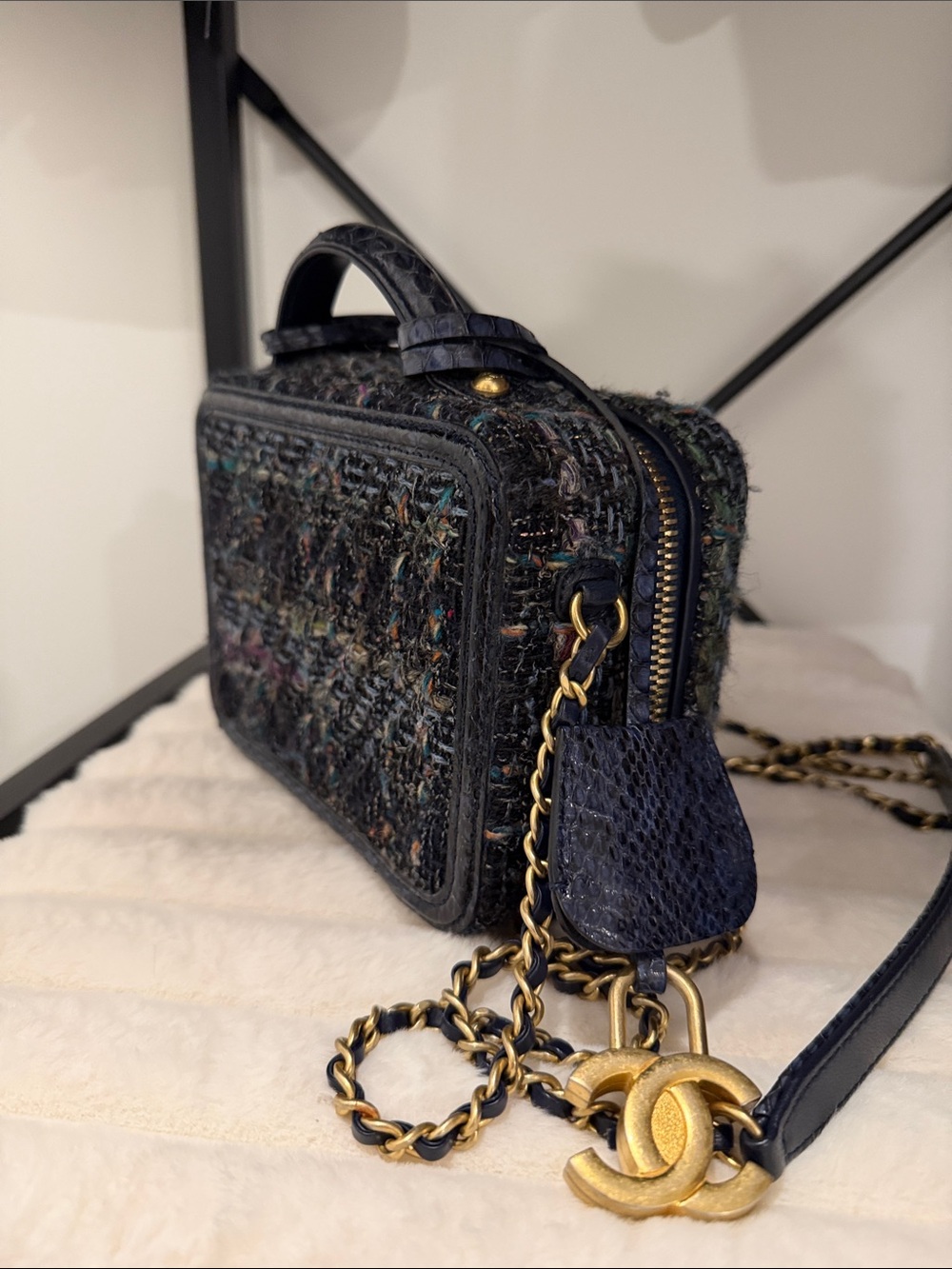 Chanel Black Tweed and Snakeskin Mini Bag - Picture 5 of 7